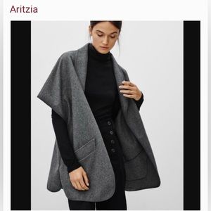 Aritzia Talula Wool Blend Laverton Poncho in Black with black trim